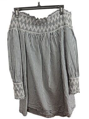South Main Navy Gingham Off-The-Shoulder Top - XL - Like New